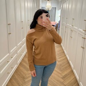Cold shoulder turtleneck sweater